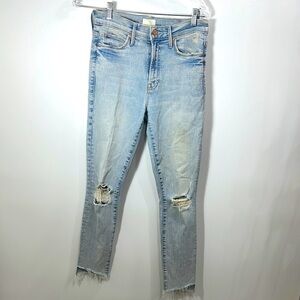 MOTHER Light Wash Distressed Ankle Crop Jeans